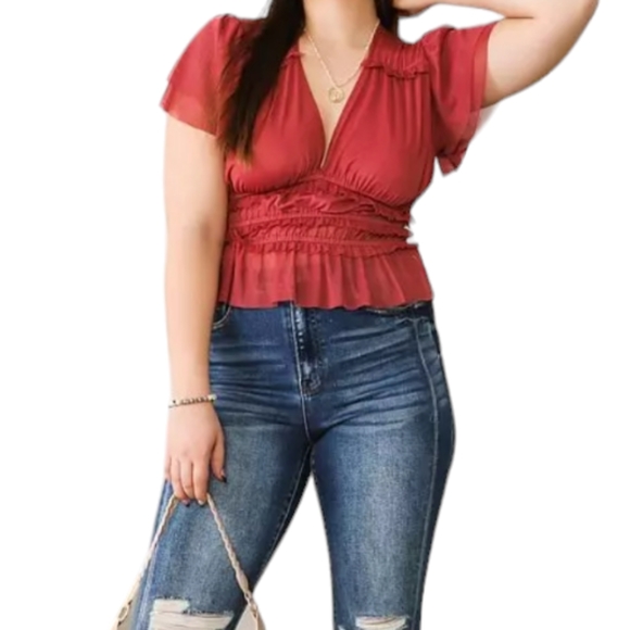 Tiered Ruffle Mesh Cropped Top - Picture 7 of 12